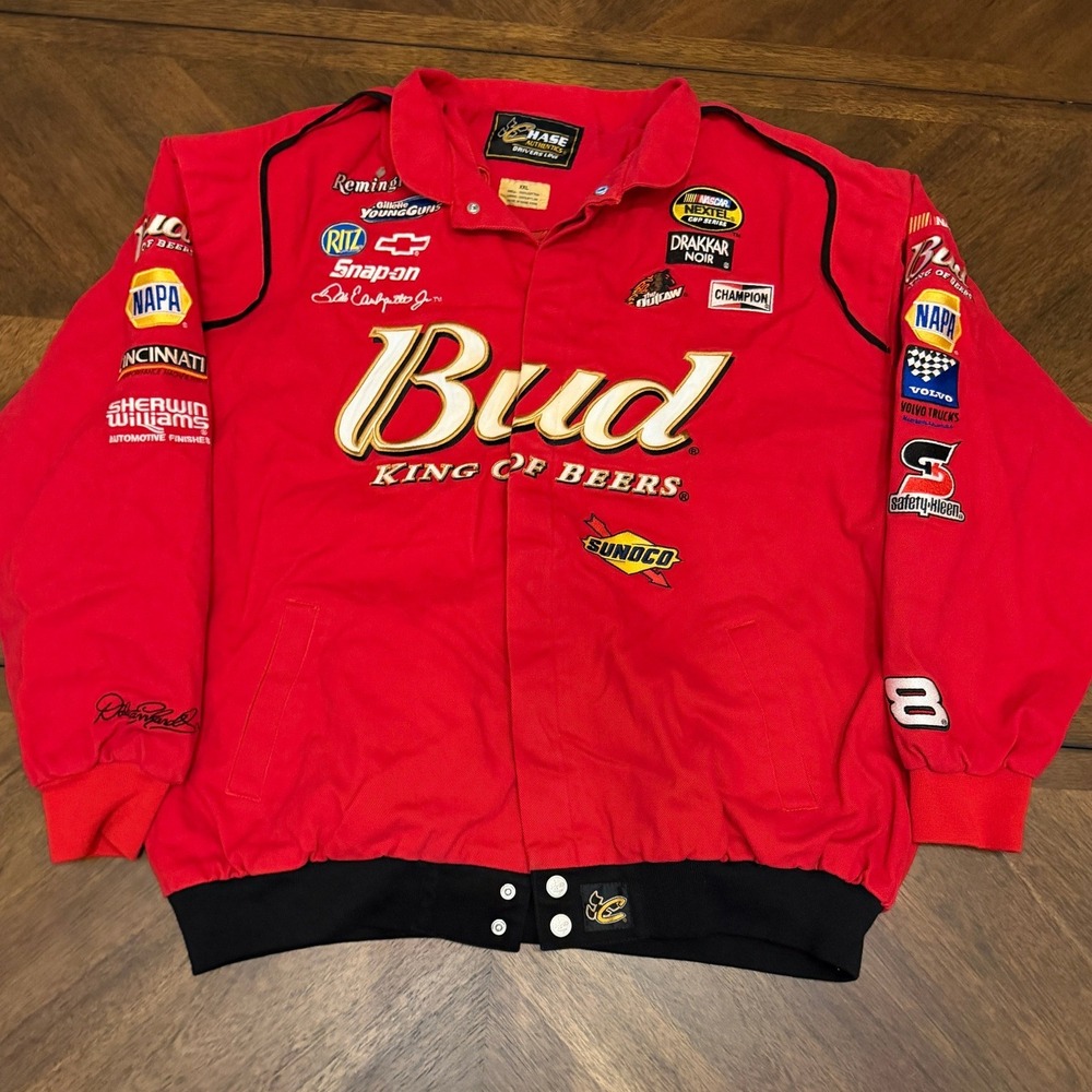 Chase Authentics Dale Earnhardt Jr Budweiser Racing Jacket Red XXL NASCAR Bomber